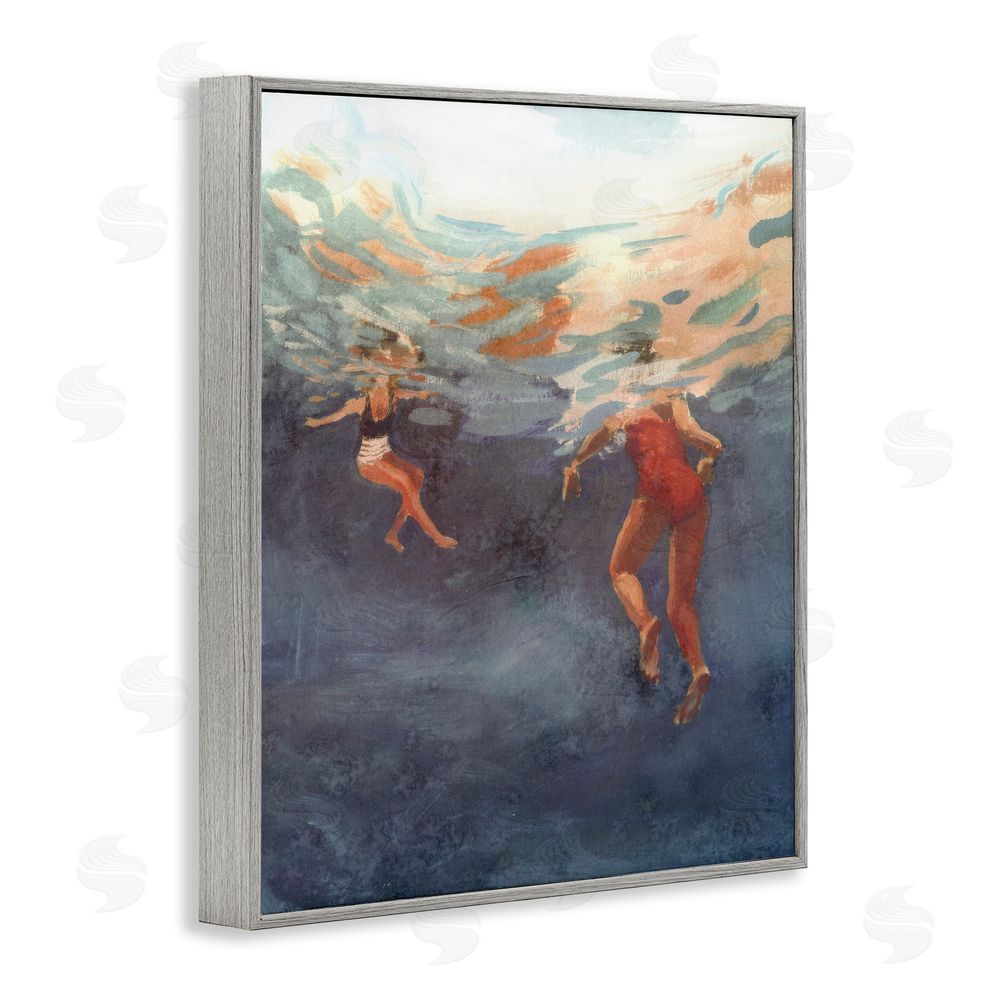 Victoria Barnes Summer's Dance Swimmers Gray Framed Giclee Wall Art Print