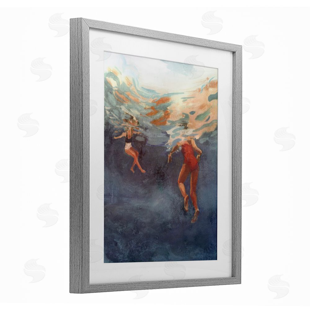 Victoria Barnes Summer's Dance Swimmers Gray Framed Print Under Glass Wall Art