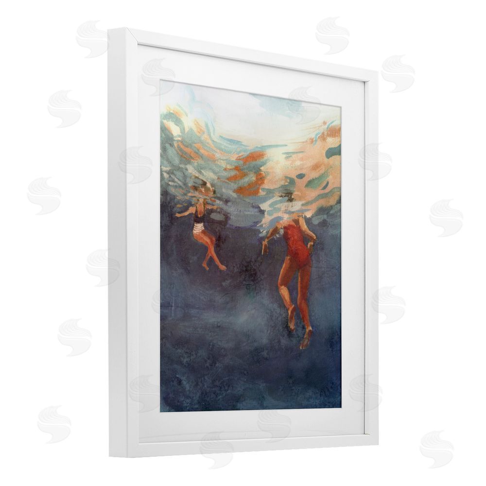 Victoria Barnes Summer's Dance Swimmers White Framed Print Under Glass Wall Art