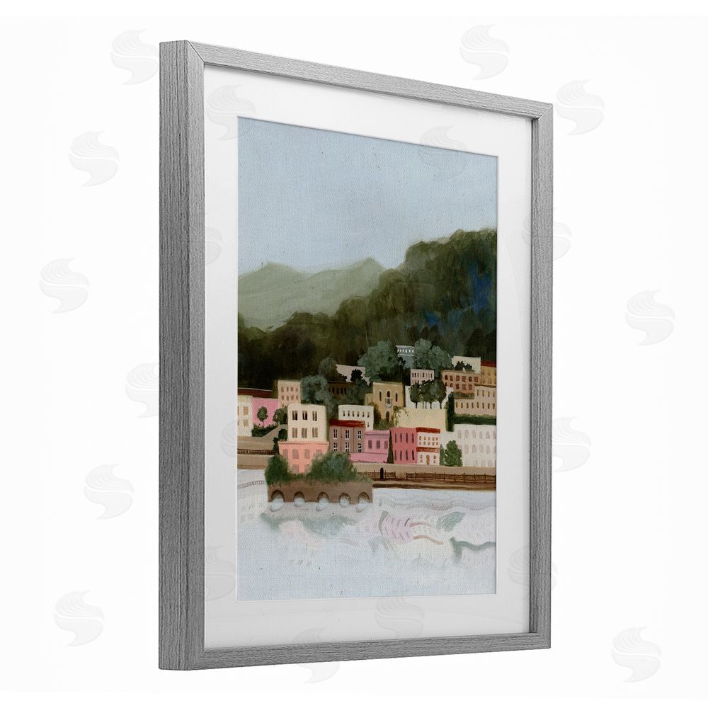 Grace Popp Mountains By The Sea Gray Framed Print Under Glass Wall Art