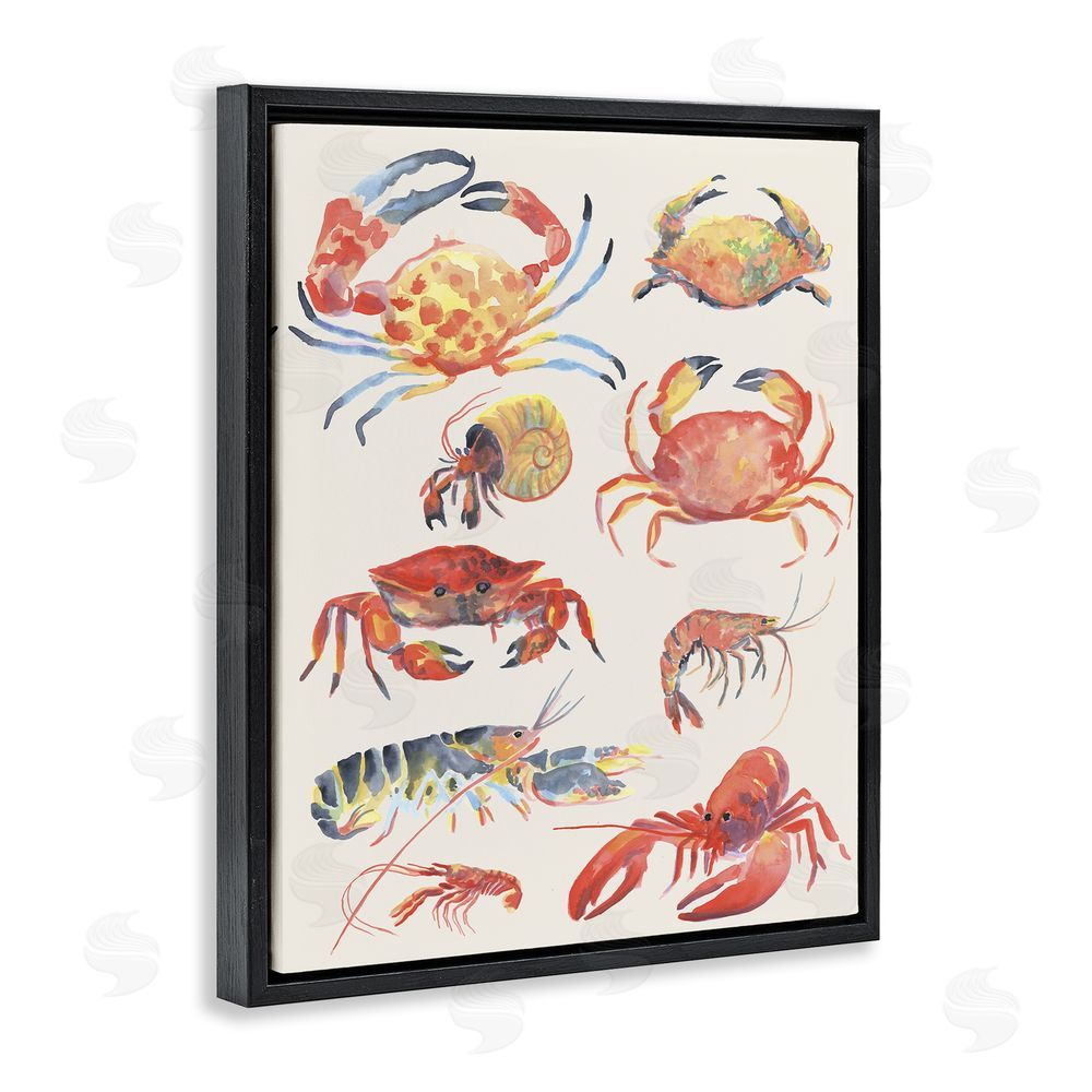 June Erica Vess Nautical Crustacean Collection Black Floating Frame Canvas Wall Art Print
