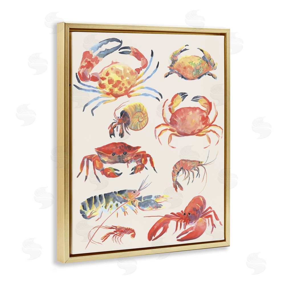 June Erica Vess Nautical Crustacean Collection Gold Floating Frame Canvas Wall Art Print
