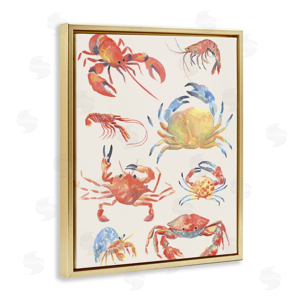 June Erica Vess Crab & Crustacean Collection Gold Floating Frame Wall Art Print
