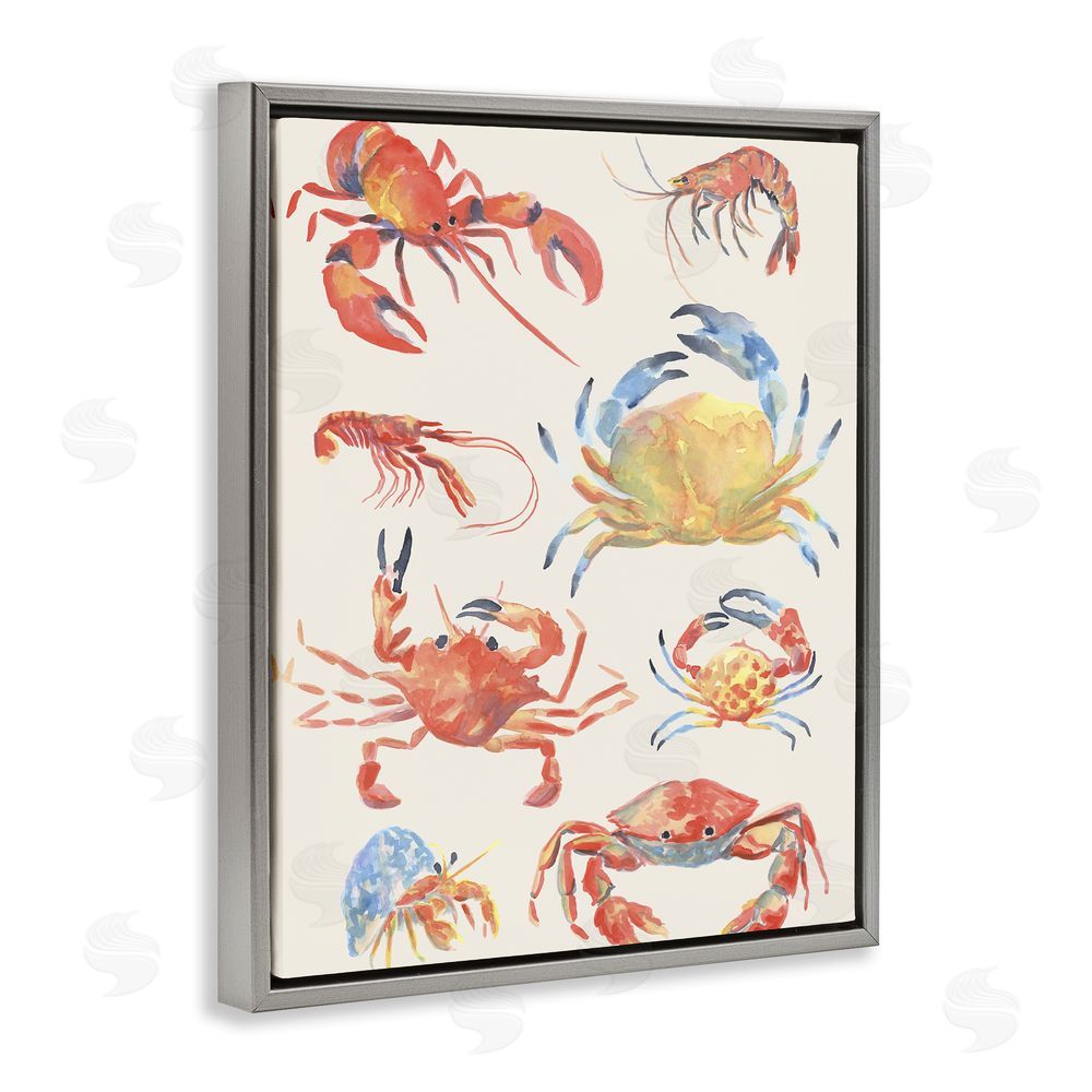 June Erica Vess Crab & Crustacean Collection Gray Floating Frame Wall Art Print
