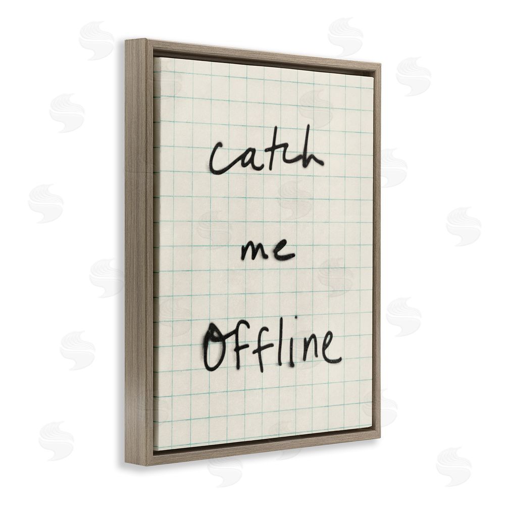 Victoria Barnes Catch Me Offline Scrawl Brown Floating Frame Canvas Wall Art Print