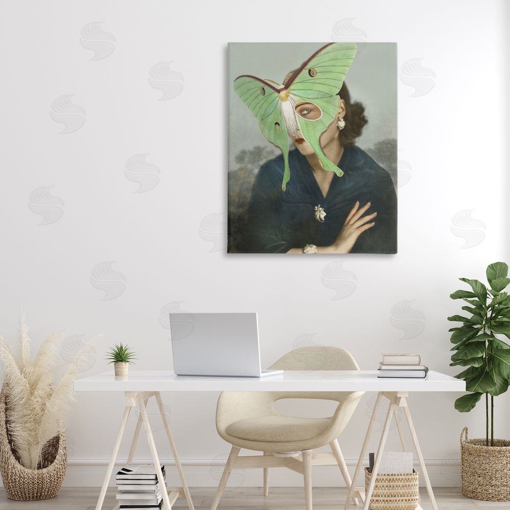 Victoria Barnes Naturalist Portrait with Moth Stretched Canvas Wall Art Print in Room