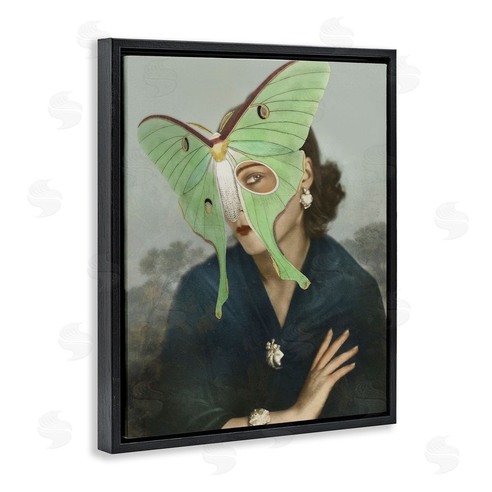 Victoria Barnes Naturalist Portrait with Moth Black Floating Frame Canvas Wall Art Print
