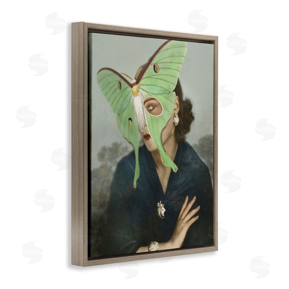 Victoria Barnes Naturalist Portrait with Moth Brown Floating Frame Canvas Wall Art Print