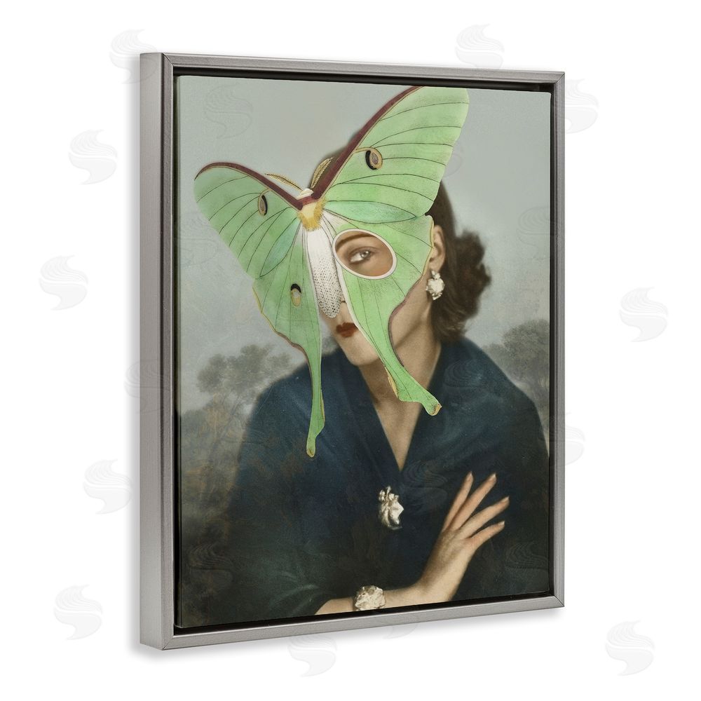 Victoria Barnes Naturalist Portrait with Moth Gray Floating Frame Canvas Wall Art Print