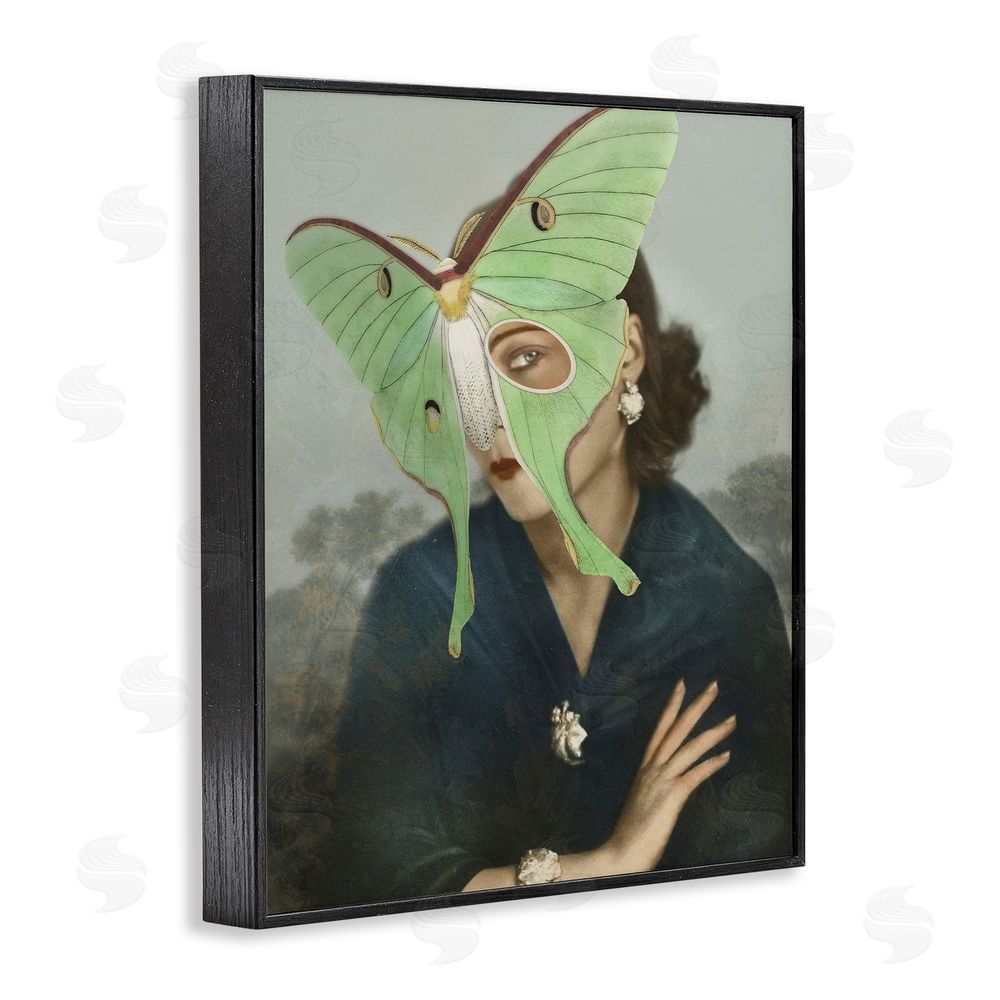 Victoria Barnes Naturalist Portrait with Moth Black Framed Giclee Wall Art Print