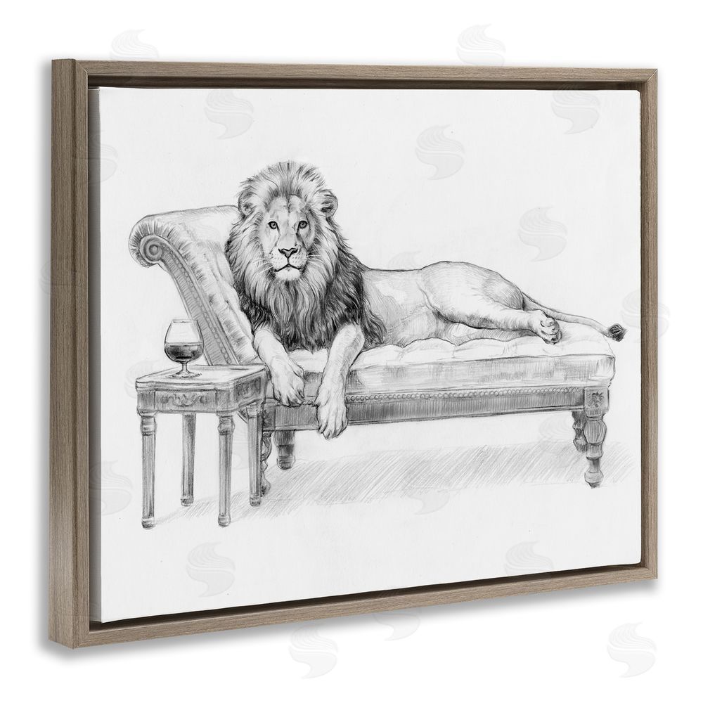 Victoria Barnes Lounging Beast Lion Brown Floating Frame Canvas Wall Art