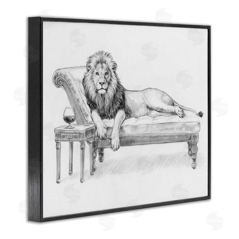 Victoria Barnes Lounging Beast Lion Blacked Framed Giclee Wall Art Print