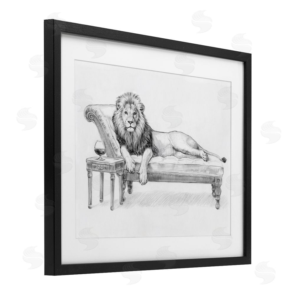 Victoria Barnes Lounging Beast Lion Black Framed Print Under Glass with Mat Wall Art