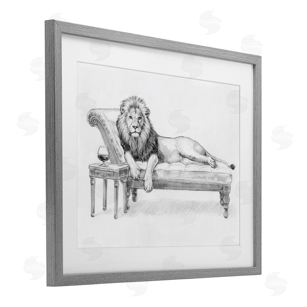 Victoria Barnes Lounging Beast Lion Gray Framed Print Under Glass with Mat Wall Art