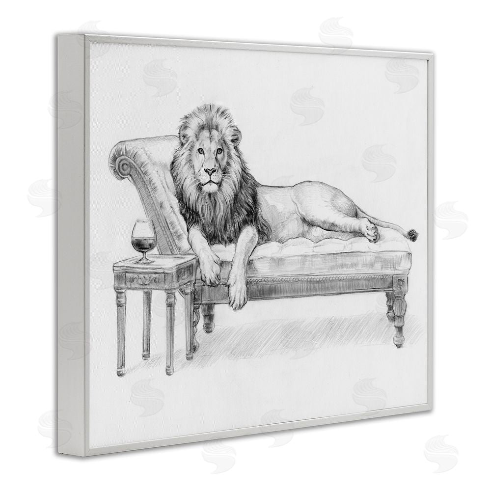 Victoria Barnes Lounging Beast Lion White Framed Giclee Wall Art Print