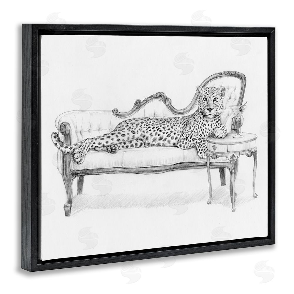 Victoria Barnes Lounging Beast Cheetah Black Floating Frame Canvas Wall Art