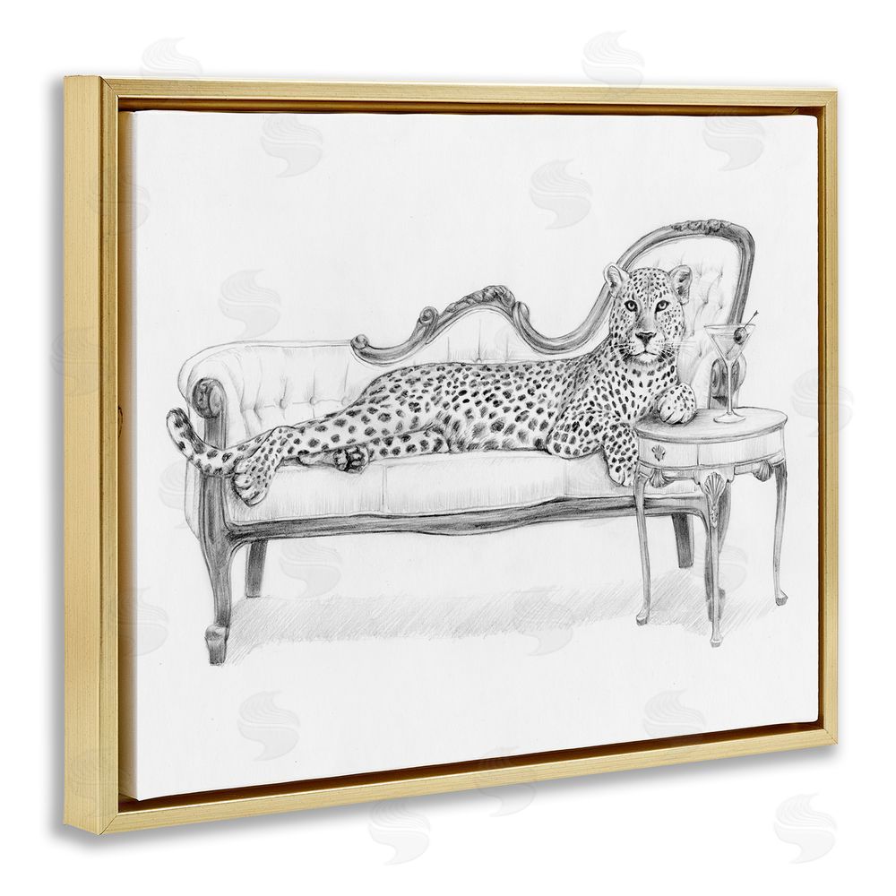 Victoria Barnes Lounging Beast Cheetah Gold Floating Frame Canvas Wall Art