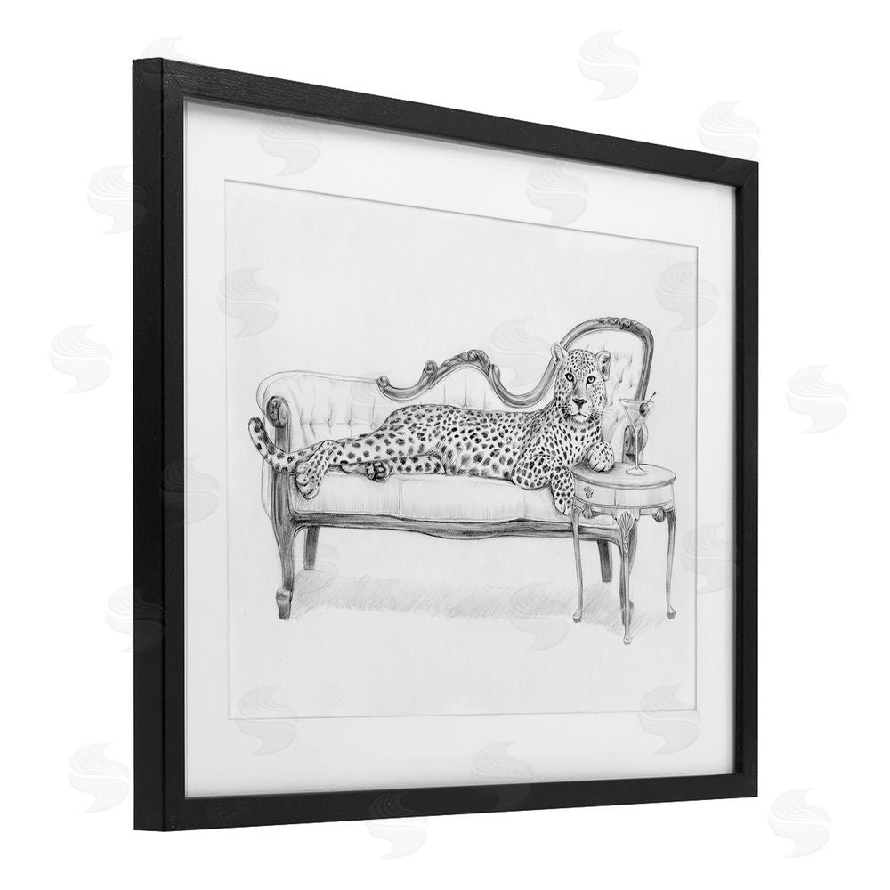 Victoria Barnes Lounging Beast Cheetah Black Framed Print Under Glass with Mat Wall Art