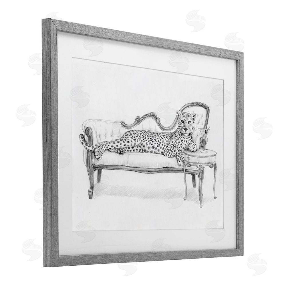 Victoria Barnes Lounging Beast Cheetah Gray Framed Print Under Glass with Mat Wall Art