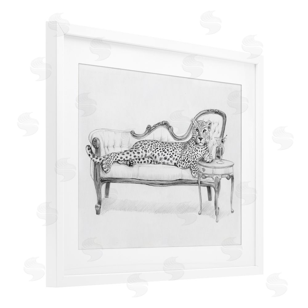 Victoria Barnes Lounging Beast Cheetah White Framed Print Under Glass with Mat Wall Art