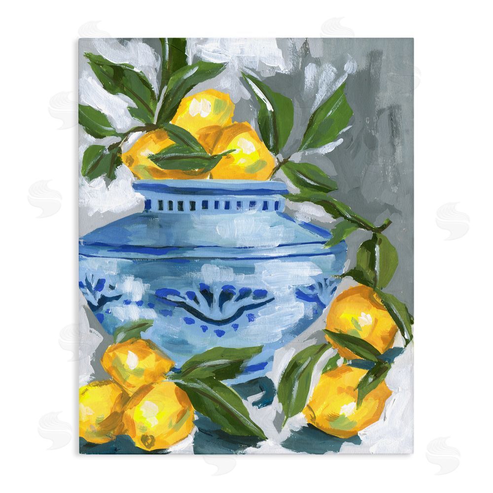 Melissa Wang Indigo & Lemon Vase Stretched Canvas Wall Art