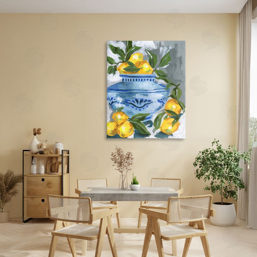 Melissa Wang Indigo & Lemon Vase Stretched Canvas Wall Art in Room