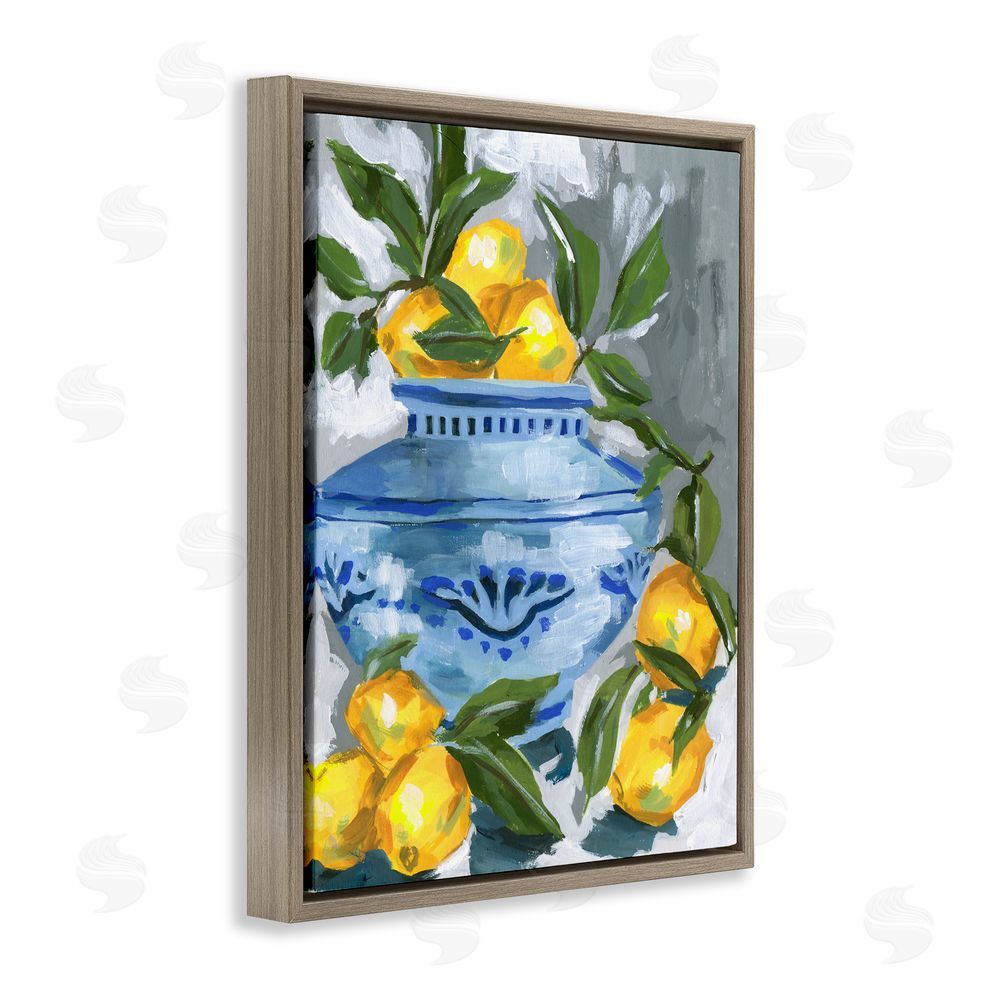 Melissa Wang Indigo & Lemon Vase Brown Floating Frame Canvas Wall Art