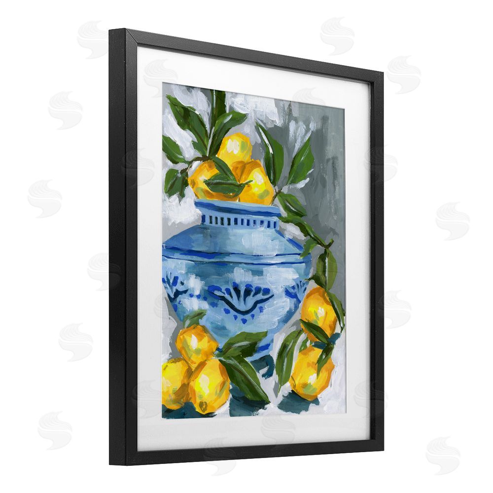 Melissa Wang Indigo & Lemon Vase Black Framed Print Under Glass with Mat Wall Art