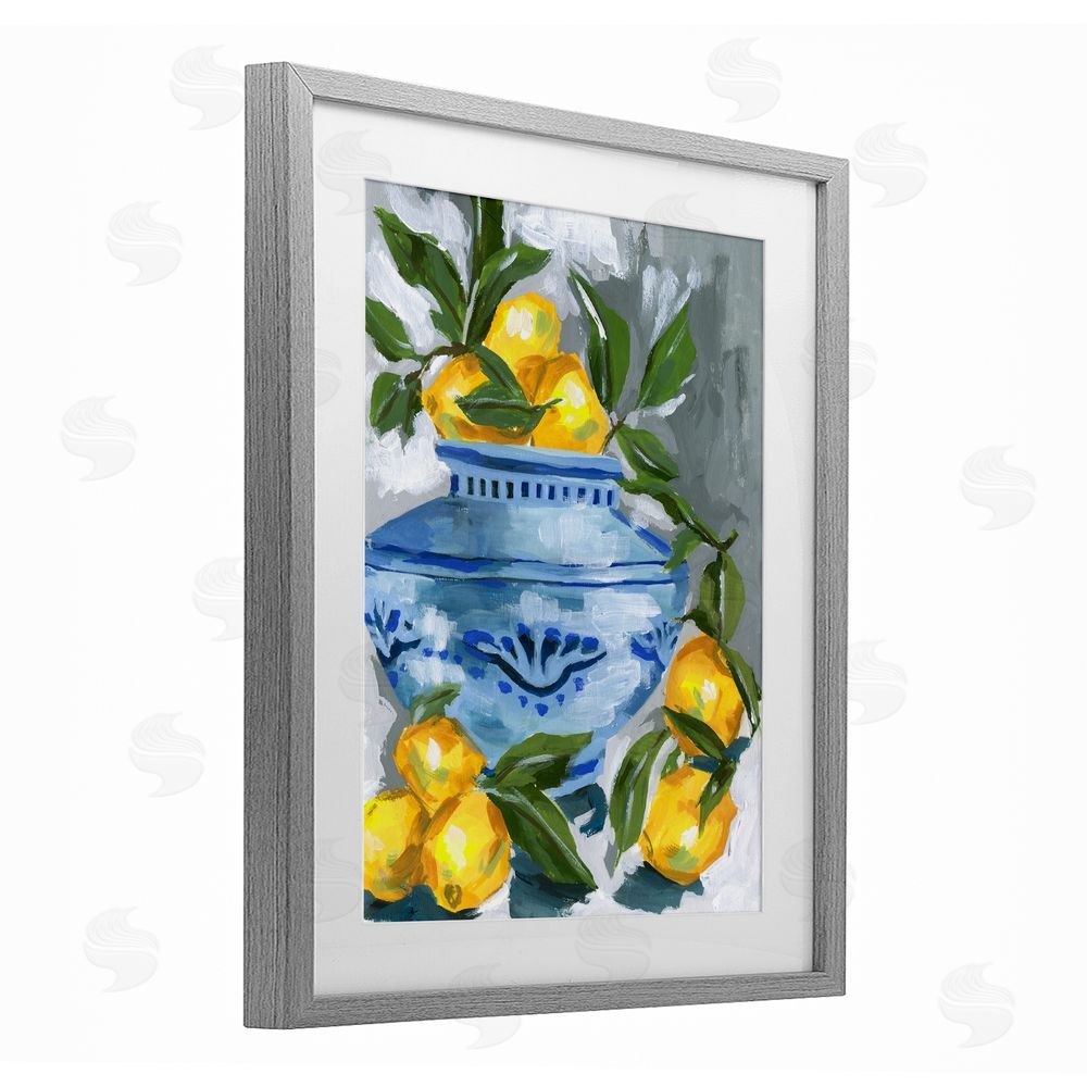 Melissa Wang Indigo & Lemon Vase Gray Framed Print Under Glass with Mat Wall Art