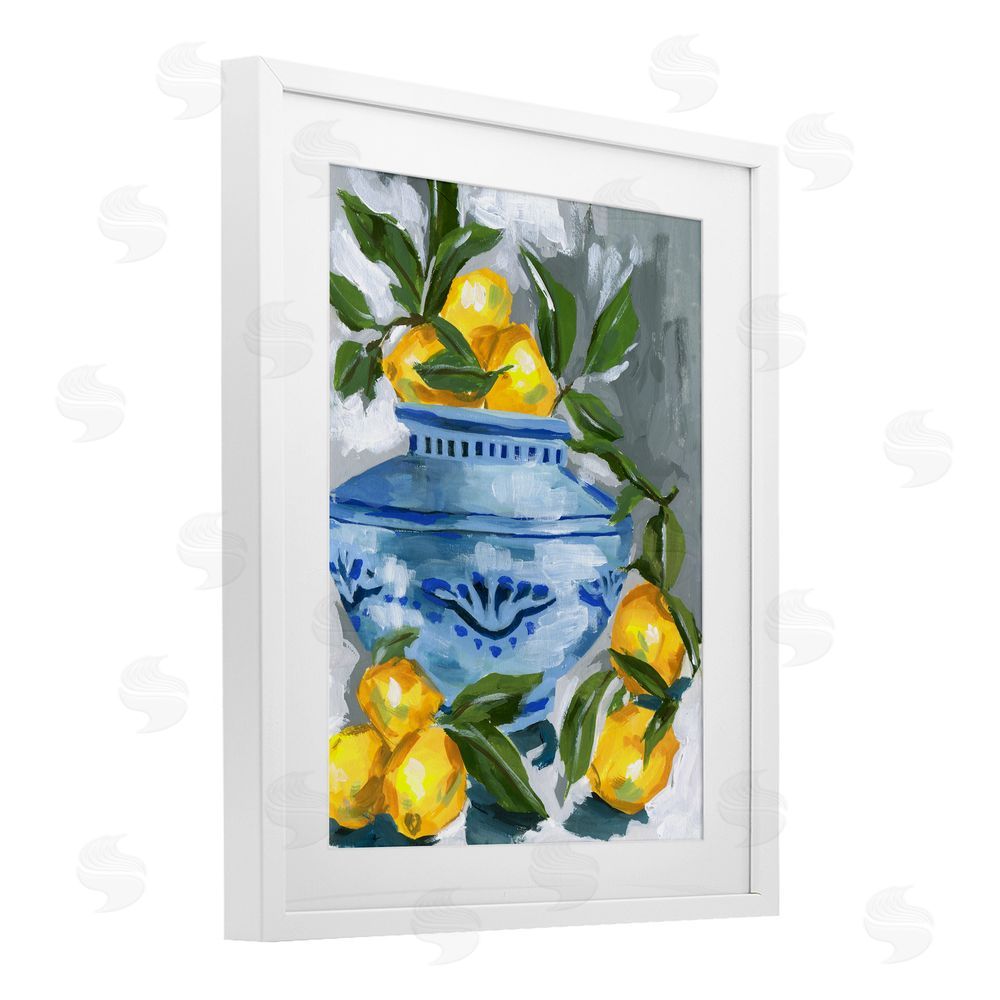 Melissa Wang Indigo & Lemon Vase White Framed Print Under Glass with Mat Wall Art