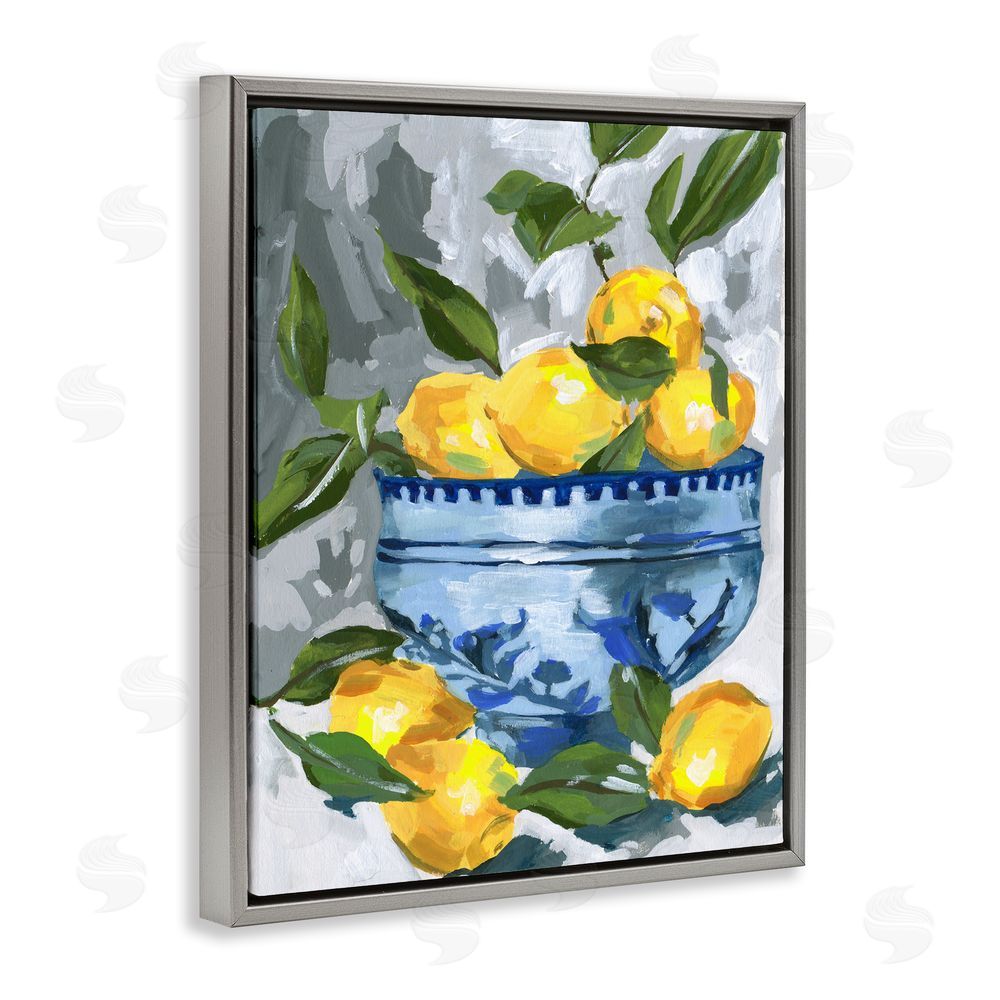 Melissa Wang Indigo & Lemon Bowl Gray Floating Frame Canvas Wall Art