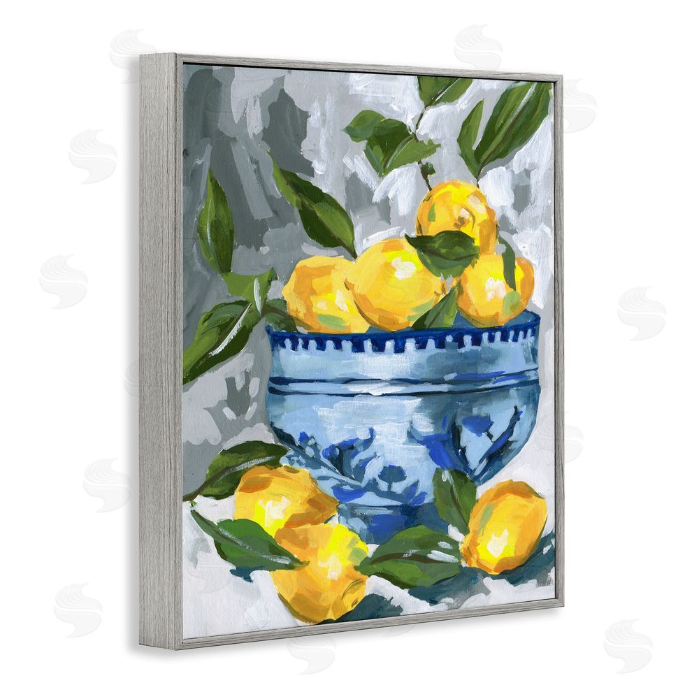 Melissa Wang Indigo & Lemon Bowl Gray Framed Giclee Wall Art Print