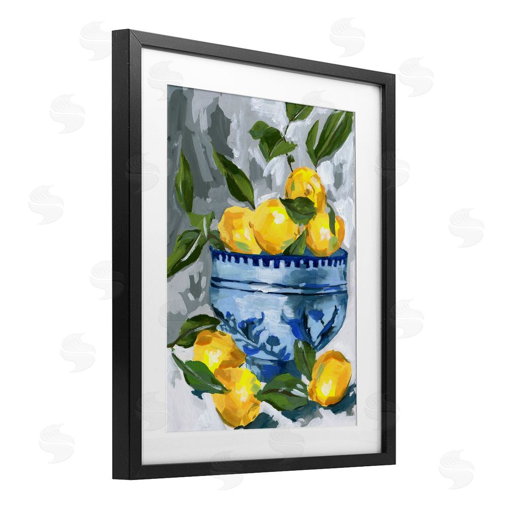 Melissa Wang Indigo & Lemon Bowl Black Framed Print Under Glass with Mat Wall Art