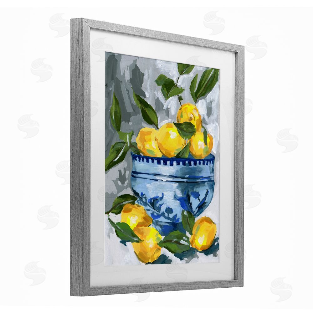 Melissa Wang Indigo & Lemon Bowl Gray Framed Print Under Glass with Mat Wall Art