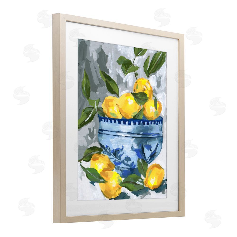 Melissa Wang Indigo & Lemon Bowl Brown Framed Print Under Glass with Mat Wall Art