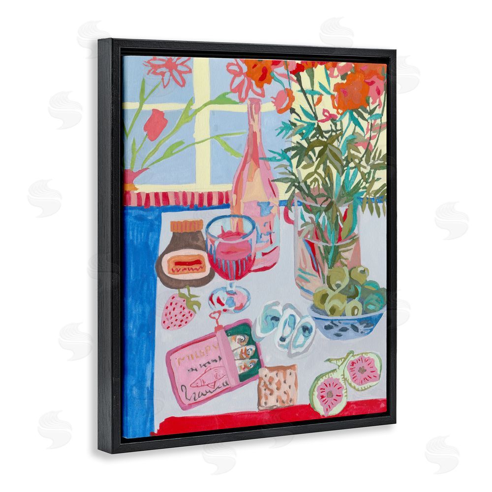 Melissa Wang Red & Blue Table Setting Black Floating Frame Canvas Wall Art Print