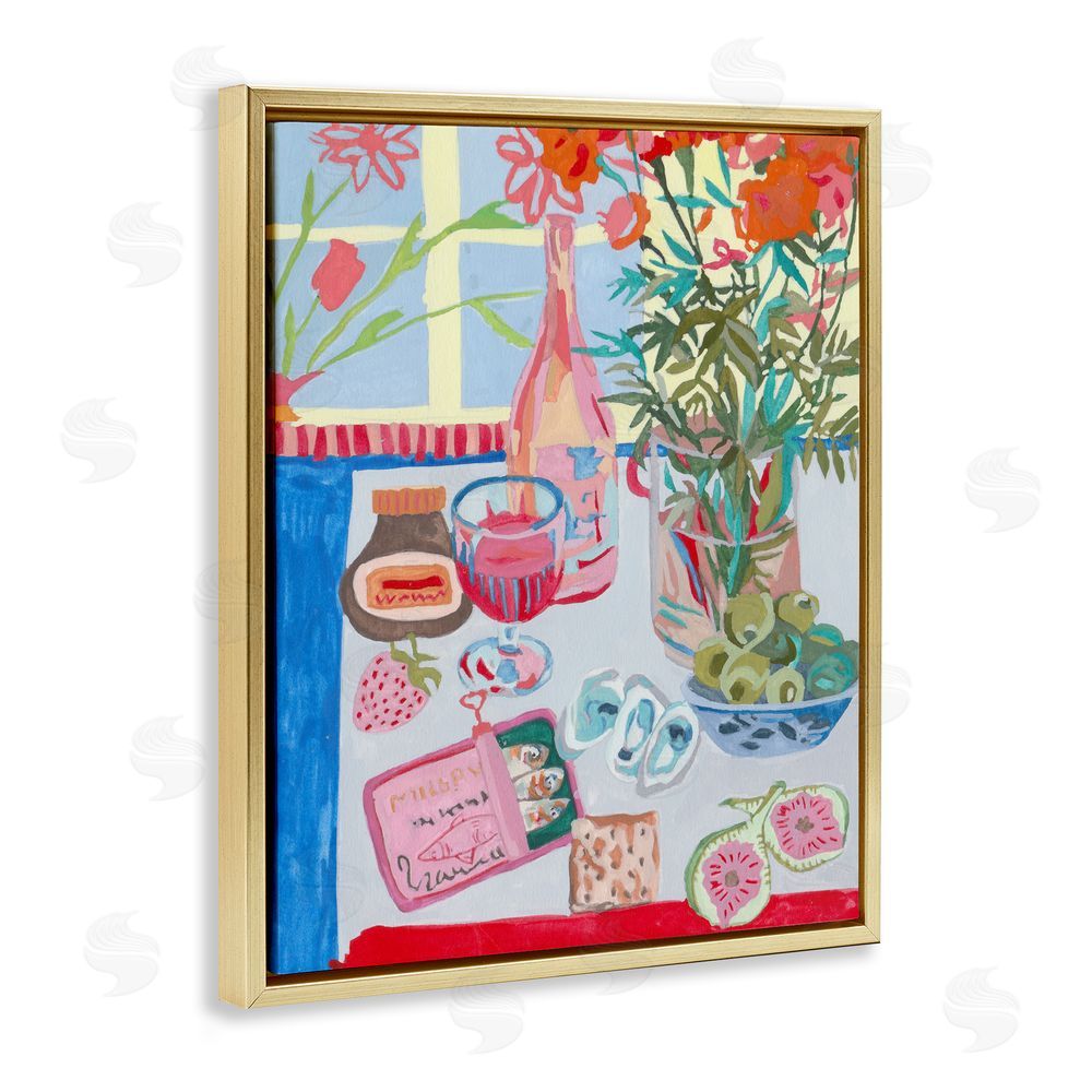 Melissa Wang Red & Blue Table Setting Gold Floating Frame Canvas Wall Art Print