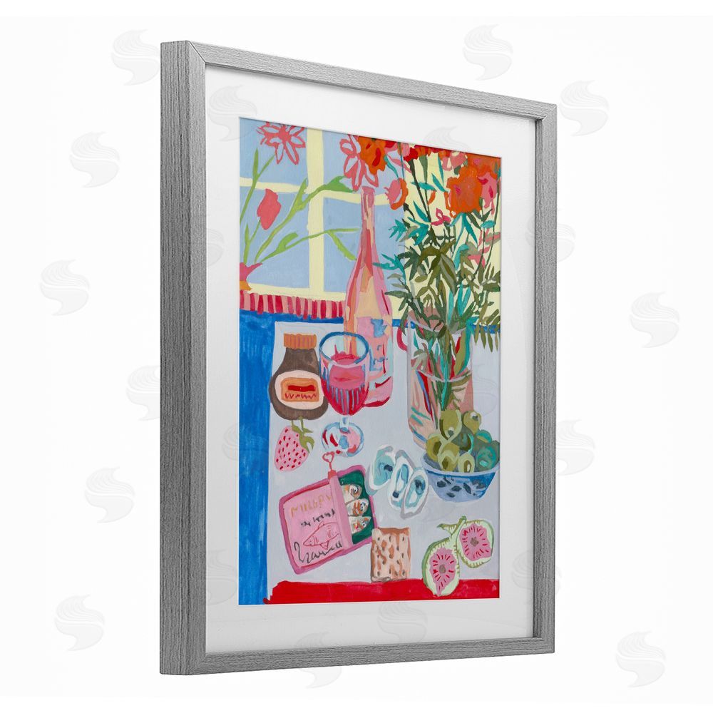 Melissa Wang Red & Blue Table Setting Gray Framed Print Under Glass Wall Art