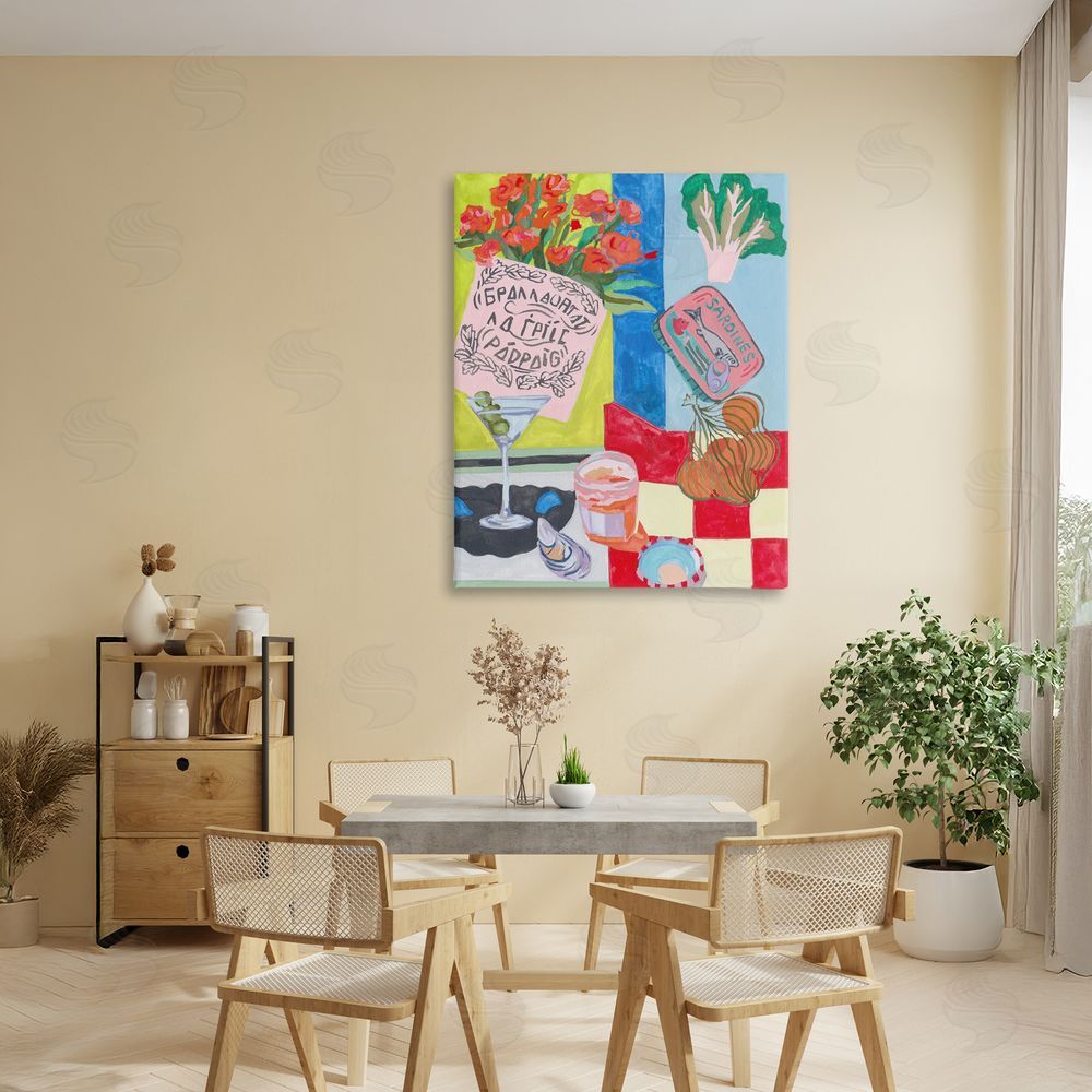 Melissa Wang Kitchen Checkered Still Life Stretched Canvas Wall Art in Room