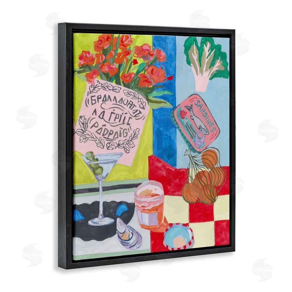 Melissa Wang Kitchen Checkered Still Life Black Floating Frame Canvas Wall Art