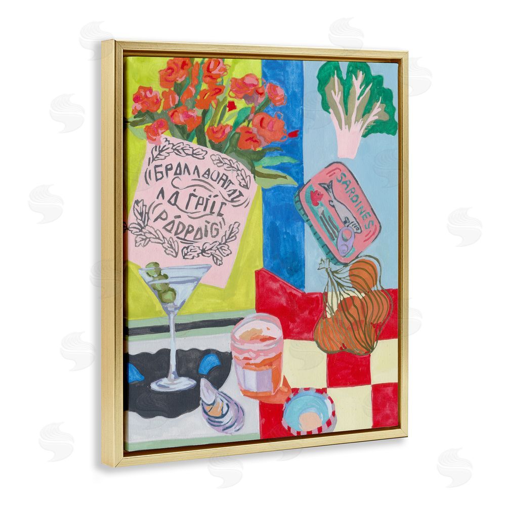 Melissa Wang Kitchen Checkered Still Life Gold Floating Frame Canvas Wall Art