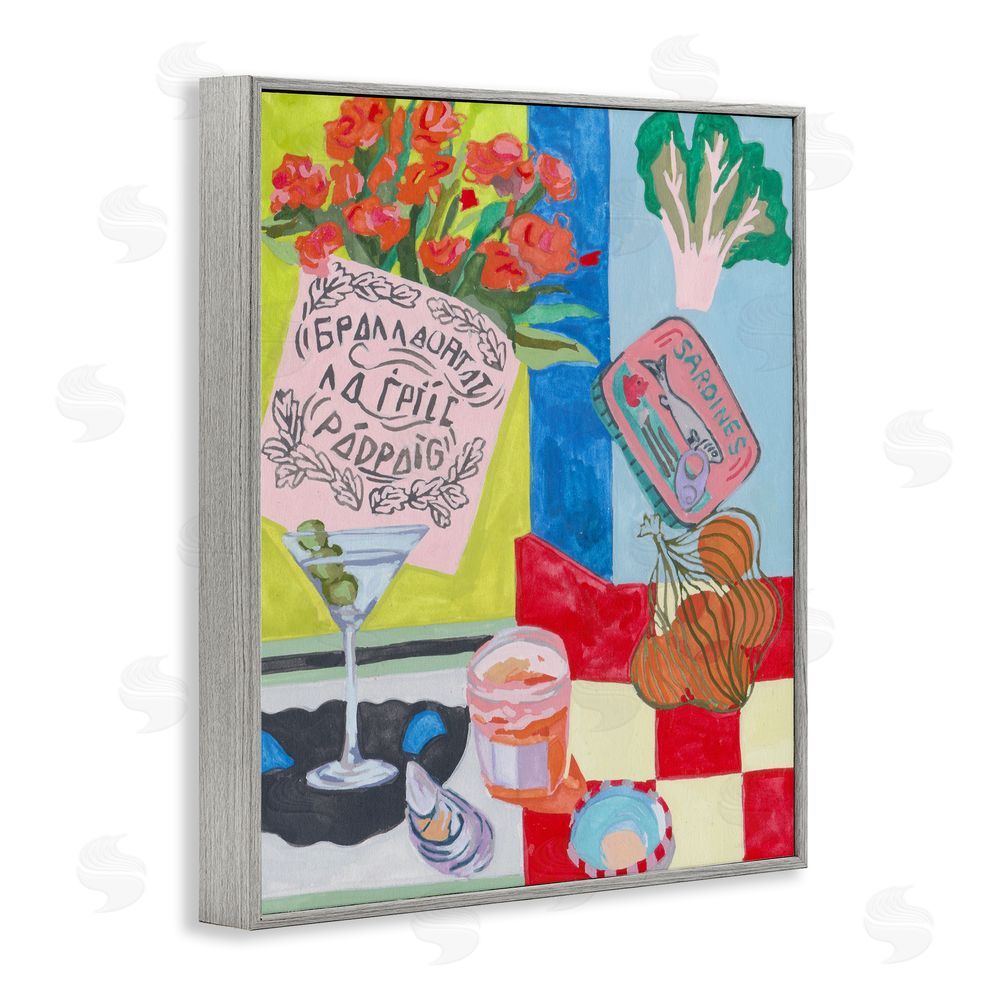 Melissa Wang Kitchen Checkered Still Life Gray Framed Giclee Wall Art Print