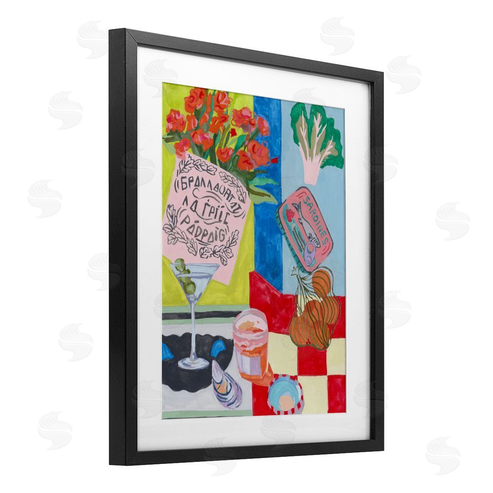 Melissa Wang Kitchen Checkered Still Life Black Framed Print Under Glass with Mat Wall Art