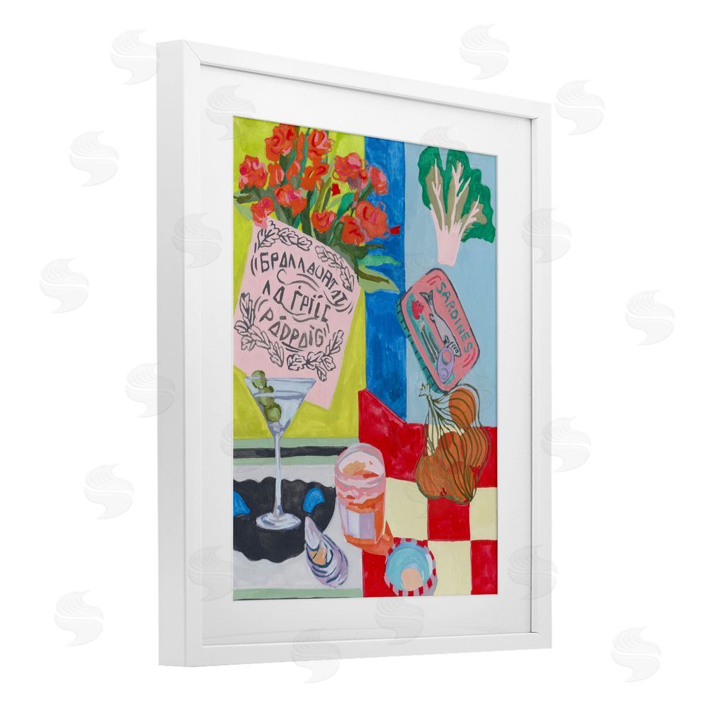 Melissa Wang Kitchen Checkered Still Life White Framed Print Under Glass with Mat Wall Art