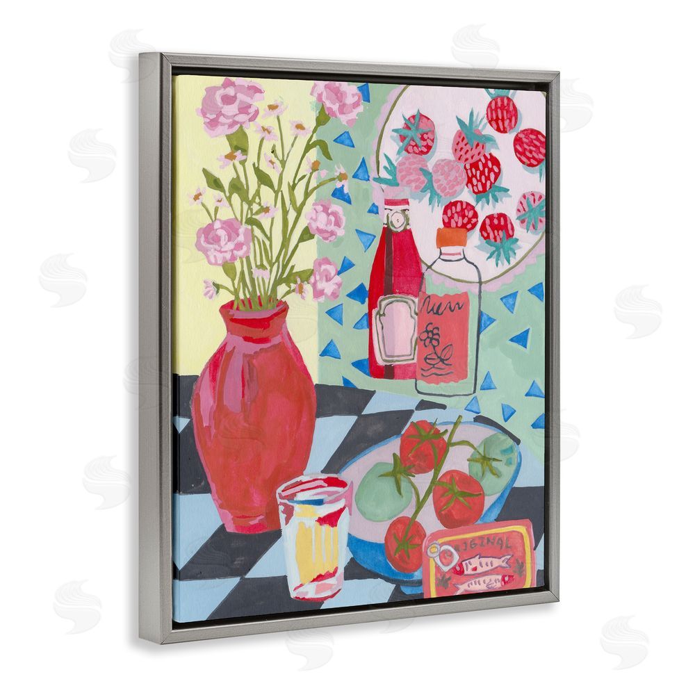 Melissa Wang Kitchen Sauces Still Life Gray Floating Frame Canvas Wall Art