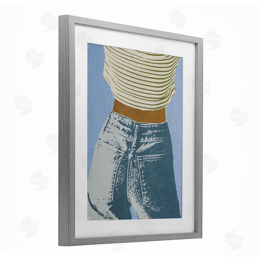 Victoria Barnes Vintage Jeans & Tee Gray Framed Print Under Glass Wall Art