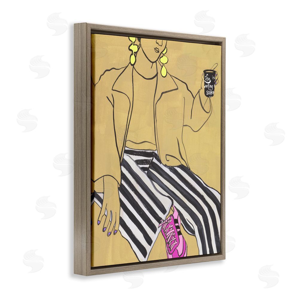 Melissa Wang Fashion Girl in Stripes Brown Floating Frame Canvas Wall Art