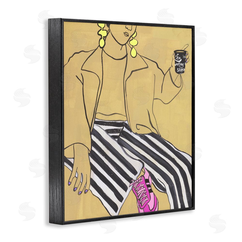 Melissa Wang Fashion Girl in Stripes Blacked Framed Giclee Wall Art Print