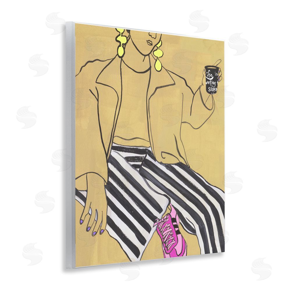 Melissa Wang Fashion Girl in Stripes Wooden Wall Plaque Art Print