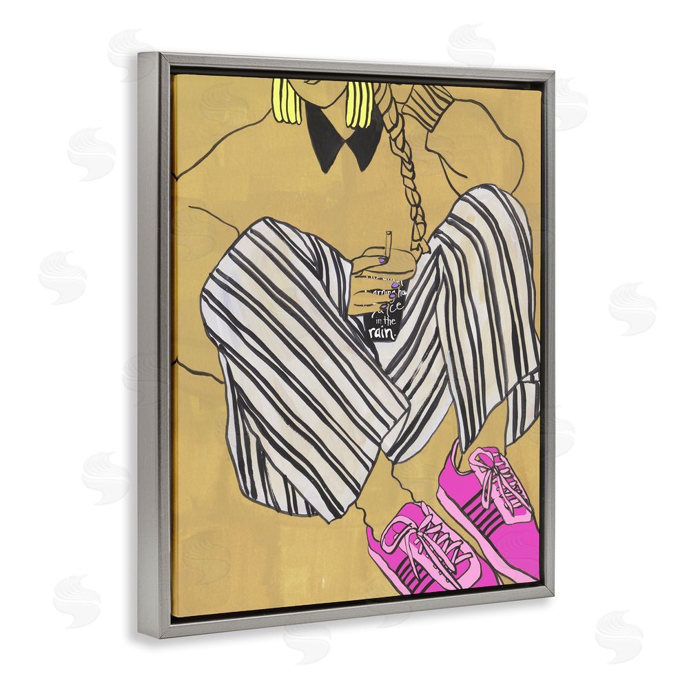 Melissa Wang Crimson Thread Fashionista Gray Floating Frame Wall Art Print